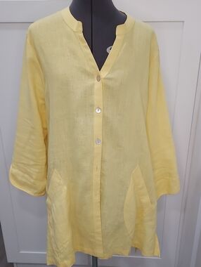 Multiples Yellow Linen Button-Front Tunic